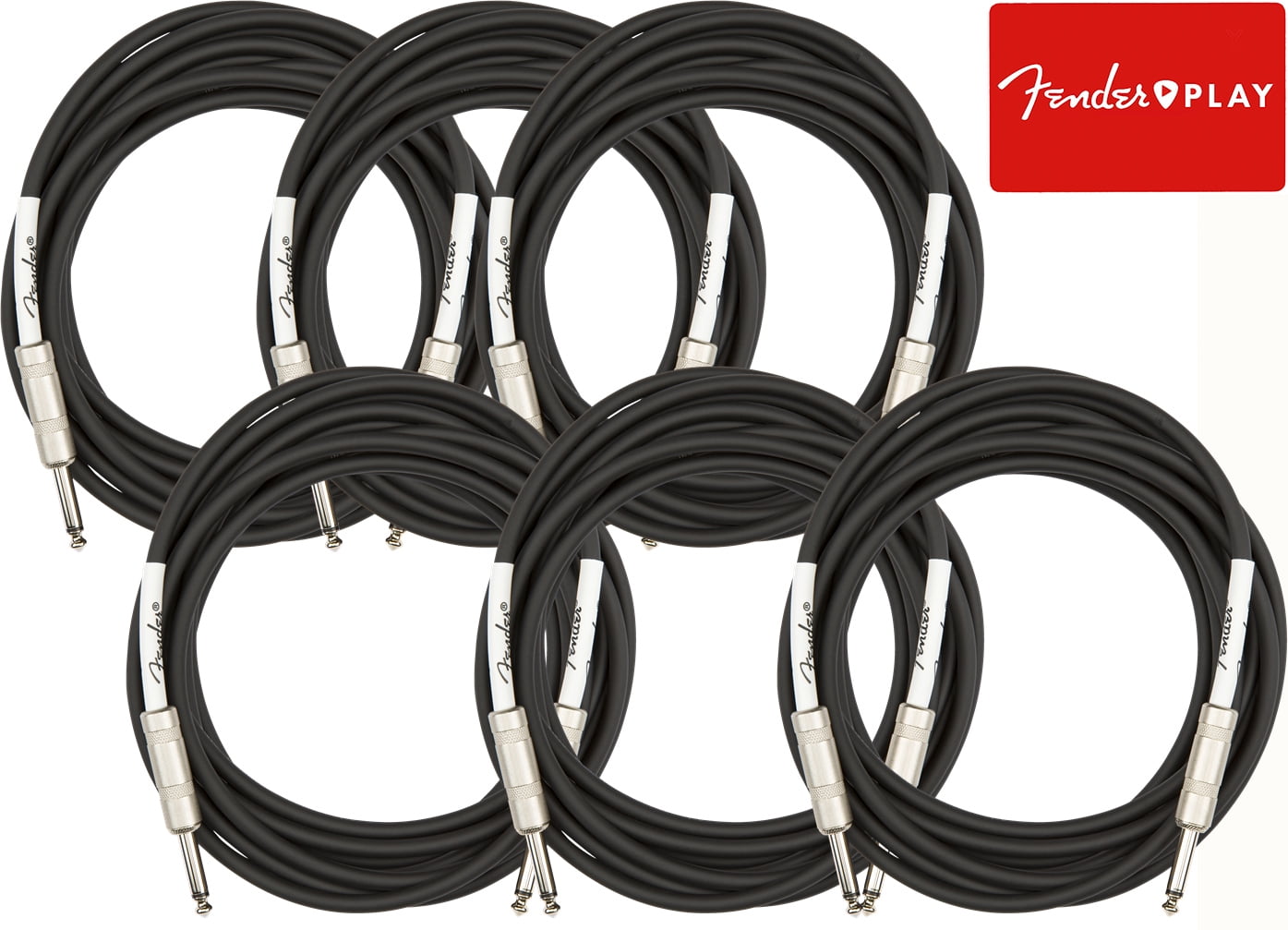 Fender 18.6-Foot Original Instrument Cable, Straight-Straight, Black - 6 Pack