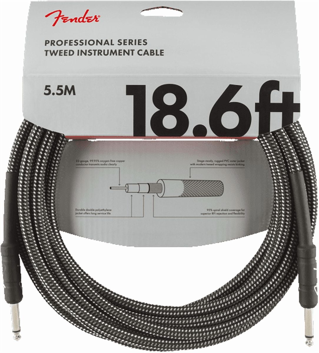 Fender Professional Series Instrument Cable, Gray Tweed - 18.6 Foot