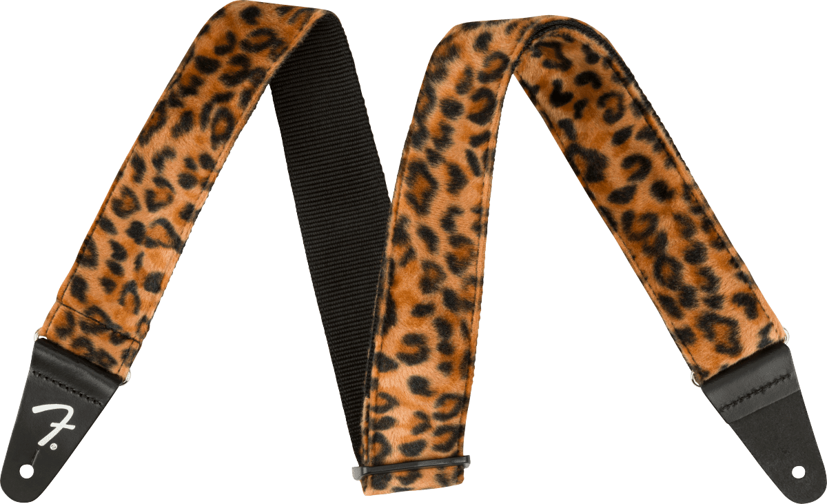 Fender 2-Inch Wide Guitar Strap, Faux Fur Fabric Adjustable Guitar Strap Leopard