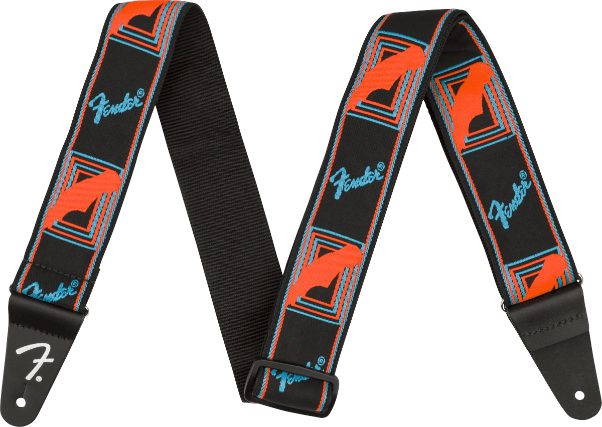 Fender 2" Monogrammed Neon Blue/Orange Nylon Guitar Strap #0990681302