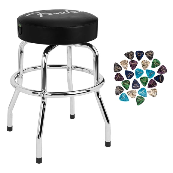 Fender 24 Inch Spaghetti Logo Pick Pouch Barstool Bundle with Austin Bazaar Exclusive 24-Pack Guitar Picks