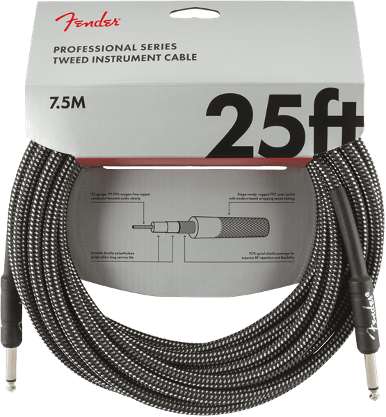 Fender® 25' Professional Series Gray Tweed Instrument Cable #0990820071 - 25FT.