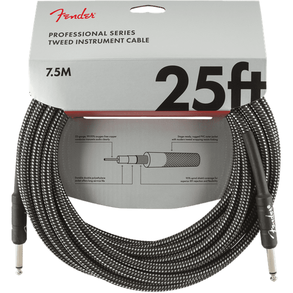 Fender 25' Professional Series Gray Tweed Instrument Cable #0990820071 - 25FT.