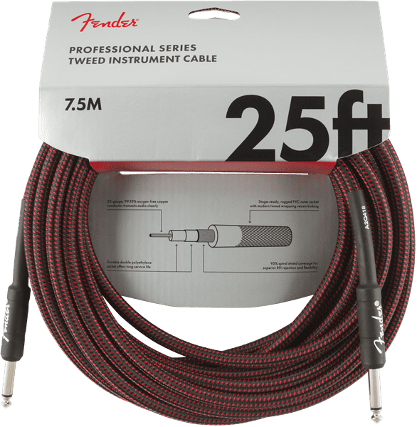 Fender® 25' Professional Series Red Tweed Instrument Cable #0990820070 - 25FT.