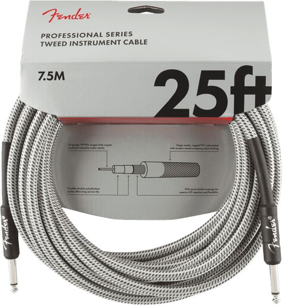 Fender® 25' Professional Series White Tweed Instrument Cable #0990820072 - 25FT.