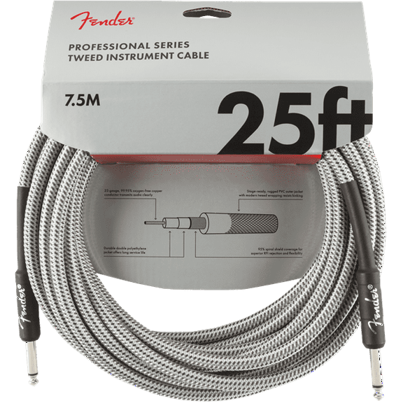 Fender 25' Professional Series White Tweed Instrument Cable #0990820072 - 25FT.