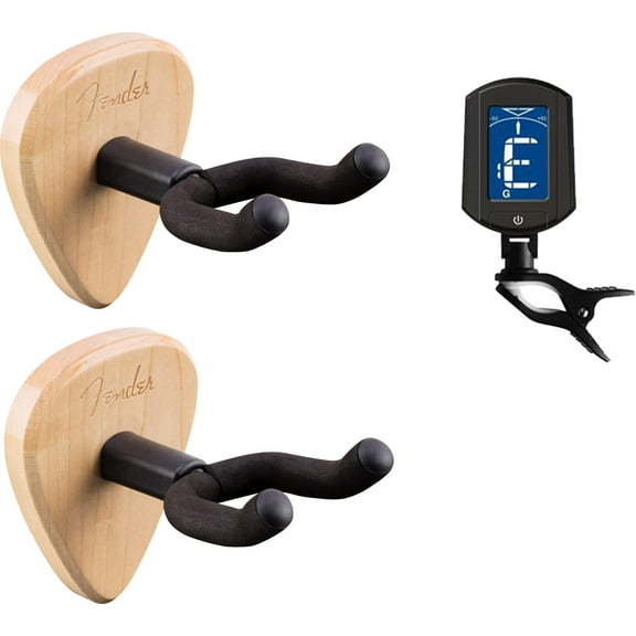 Fender 351 Guitar Wall Hanger - Maple 2 Pack Bundle FCT-2 Pro Color Clip-On Tuner