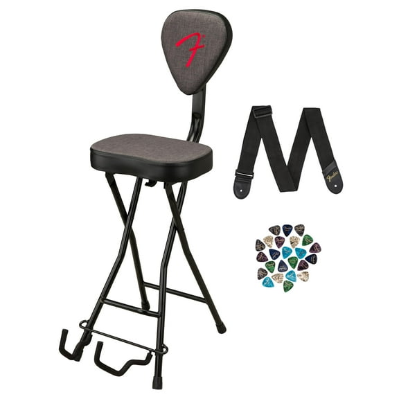 Fender 351 Studio Seat/Guitar Stand Combination Bundle with Guitar Strap and Austin Bazaar Exclusive 24-Pack Picks