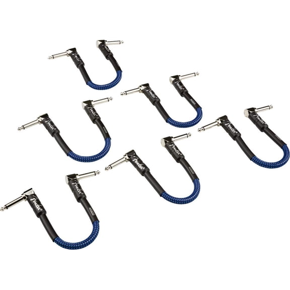 Fender 6-Inch Professional Patch Cable, Angled, Blue Tweed - 6 Pack