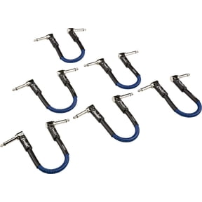 Fender 6-Inch Professional Patch Cable, Angled, Blue Tweed - 6 Pack