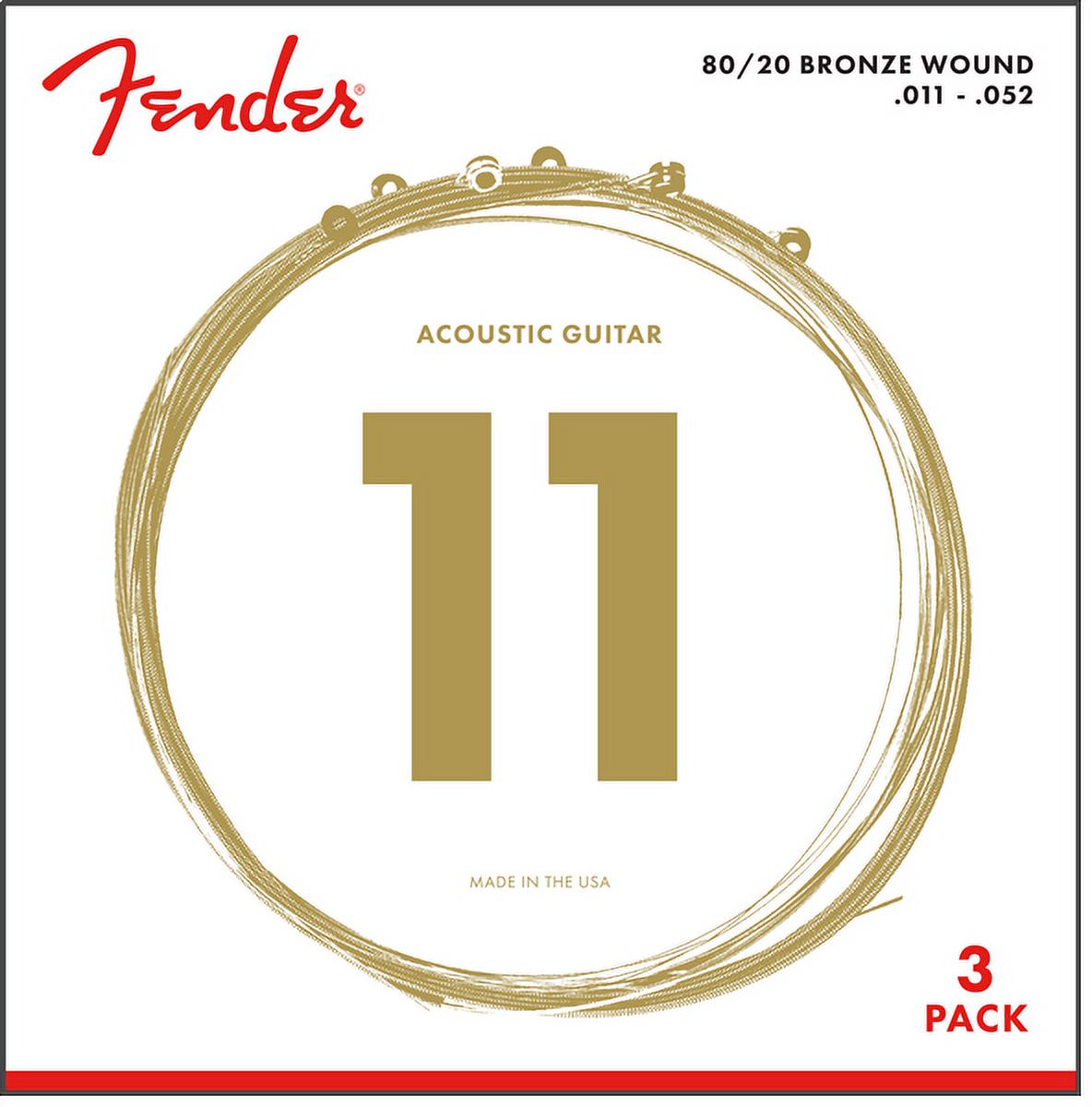 Fender 70CL 80/20 Bronze Acoustic Guitar Strings 3 Pack Custom Light Guage 11-52