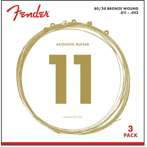 Fender 70CL 80/20 Bronze Acoustic Guitar Strings 3 Pack Custom Light Guage 11-52