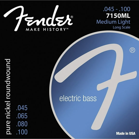 Fender Original 7150ML Medium Light Pure Nickel Roundwound Electric Bass Guitar Strings, Long Scale, .045 - .100 Gauges, Set of 4 Strings