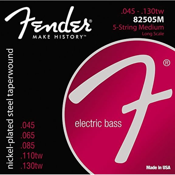 Fender 8250 Bass Strings, Nickel Plated Steel Taperwound, Long Scale, 8250-5M . String Medium,
