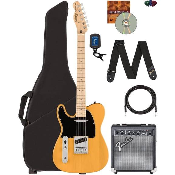 Fender Affinity Series Telecaster, Left Handed - Butterscotch Blonde Bundle with Frontman 10G Amplifier, Gig Bag, Tuner, Instrument Cable, Strap, Picks, and Austin Bazaar Instructional DVD