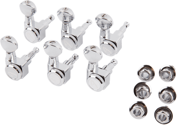 Fender® American Deluxe Locking Chrome Tuners (6)~Vintage Buttons~"F" Logo~New