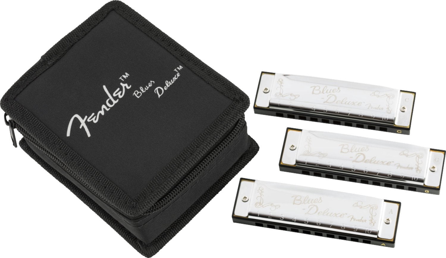 Fender Model Blues Deluxe 3 Pack of Harmonicas in the Keys of C , G & A