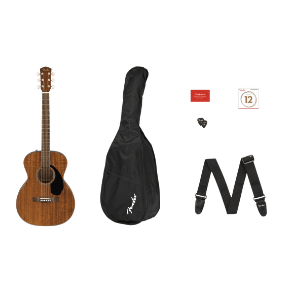 Fender CC-60S All-Mahogany Concert V2 Pack Acoustic Guitar, with 2-Year Warranty, Natural, with Gig Bag and Accessories