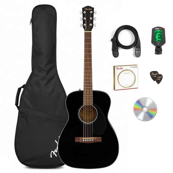 Fender CC-60S Solid Top Concert Acoustic Guitar - Black w/ Gig Bag