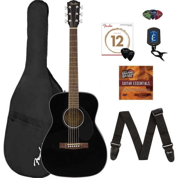 Fender CC-60S Solid Top Concert Acoustic Guitar - Black w/ Gig Bag