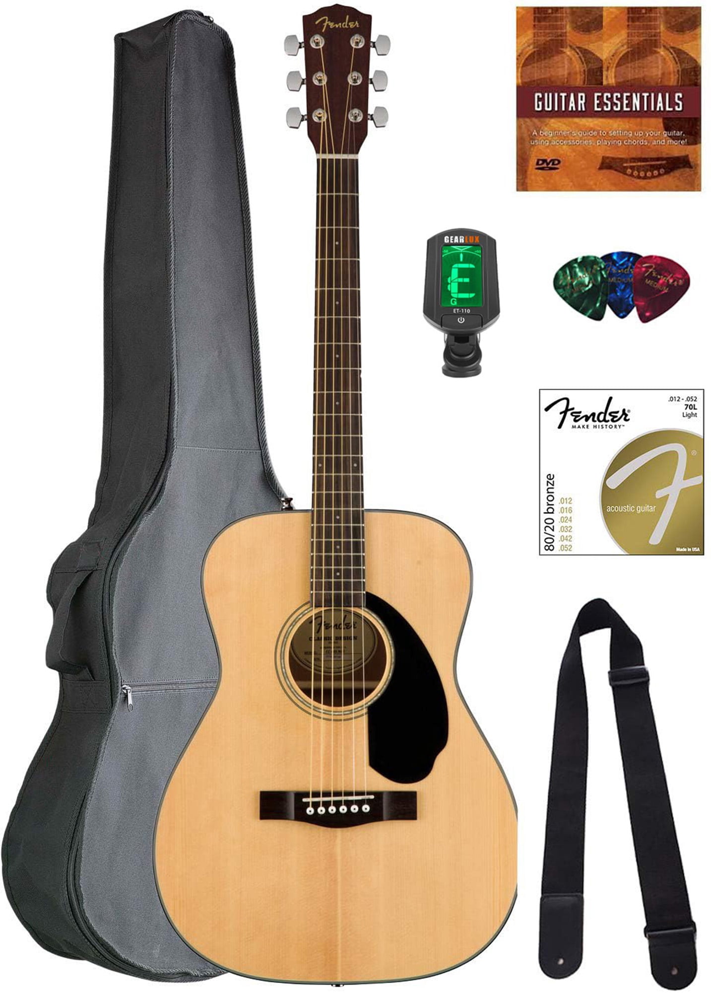 Fender CC-60S Solid Top Concert Acoustic Guitar - Natural w/ Gig Bag