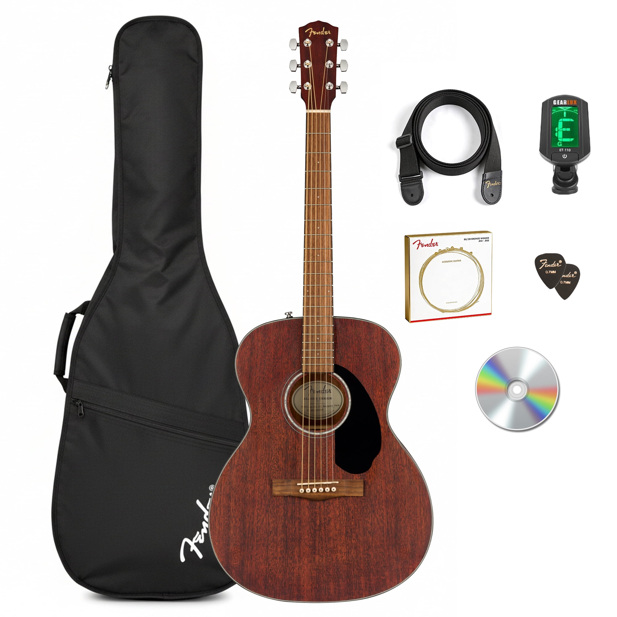 Fender CC-60S Solid Top Concert Acoustic Guitar - All Mahogany w/ Gig Bag