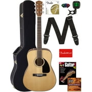 Fender CD-60 Dreadnought Acoustic Guitar with Hard Case, Strap, Tuner, Strings, Picks, Instructional Book, DVD and Austin Bazaar, Black
