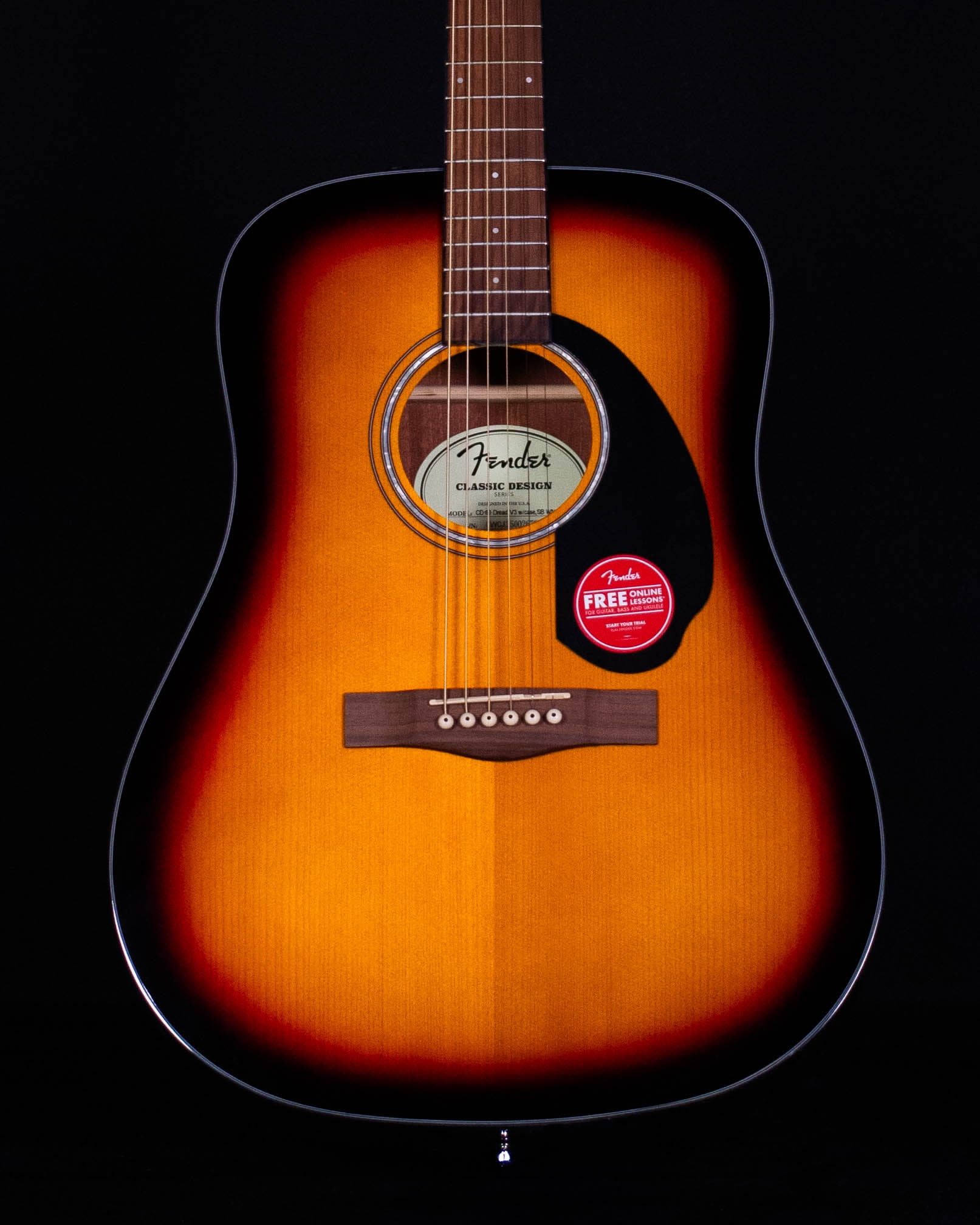 Fender CD-60 Dreadnought V3 with Case, Walnut FB, Sunburst