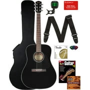 Fender CD-60 Dreadnought Acoustic Guitar with Hard Case, Strap, Tuner, Strings, Picks, Instructional Book, DVD and Austin Bazaar, Black