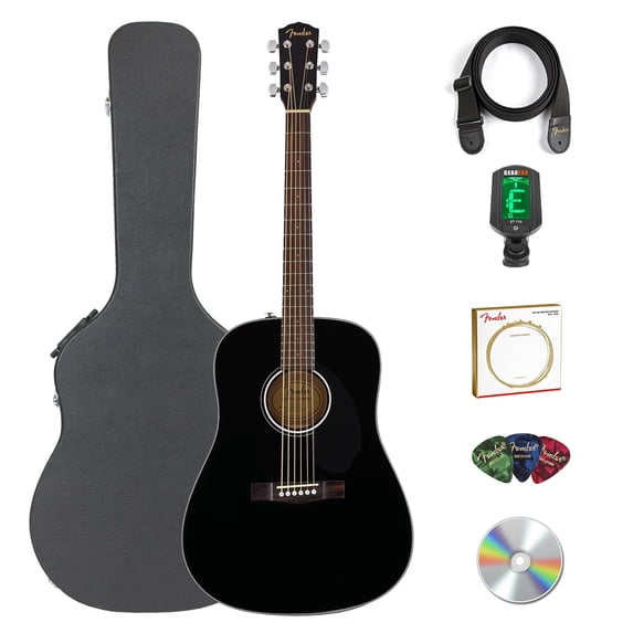 Fender CD-60S Solid Top Dreadnought Acoustic Guitar - Black w/ Hard Case