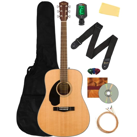 Fender CD-60S Solid Top Dreadnought Acoustic Guitar, Left Handed - Natural w/ Gig Bag
