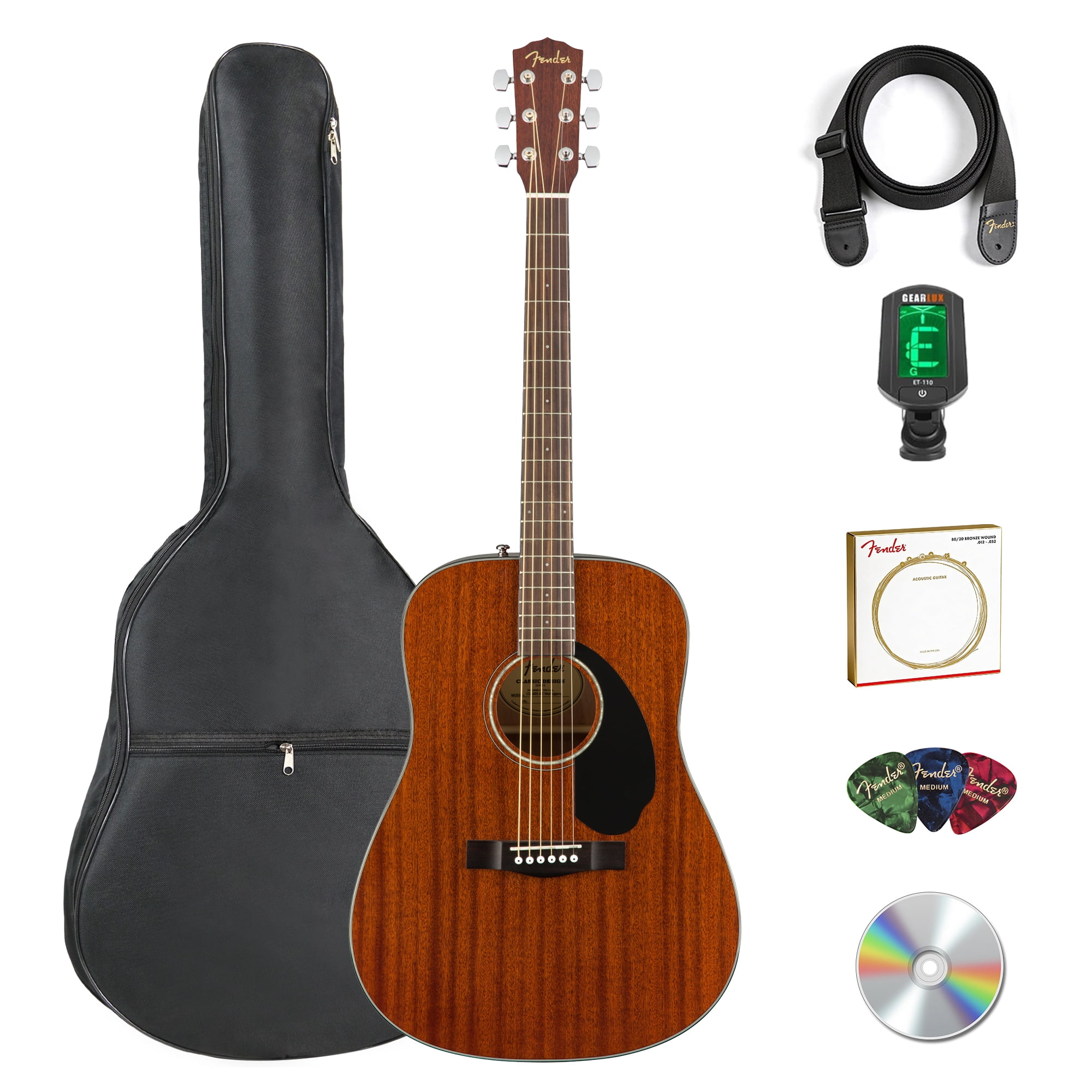Fender CD-60S Solid Top Dreadnought Acoustic Guitar - All Mahogany w/ Gig Bag