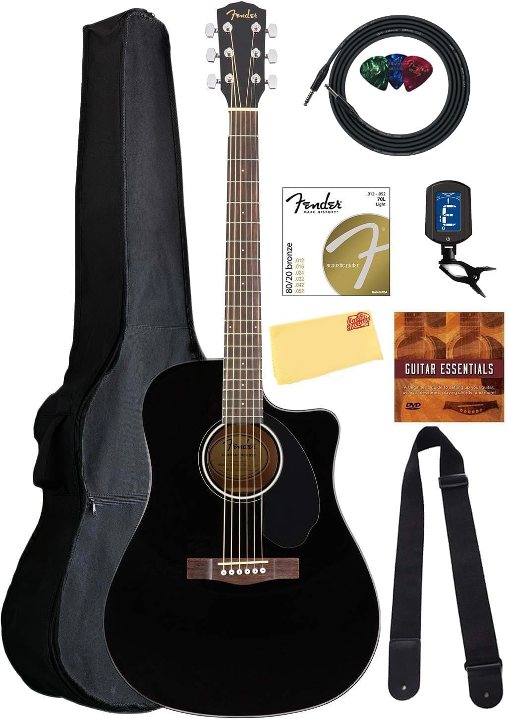 Fender CD-60SCE Solid Top Dreadnought Acoustic-Electric Guitar - Black w/ Gig Bag