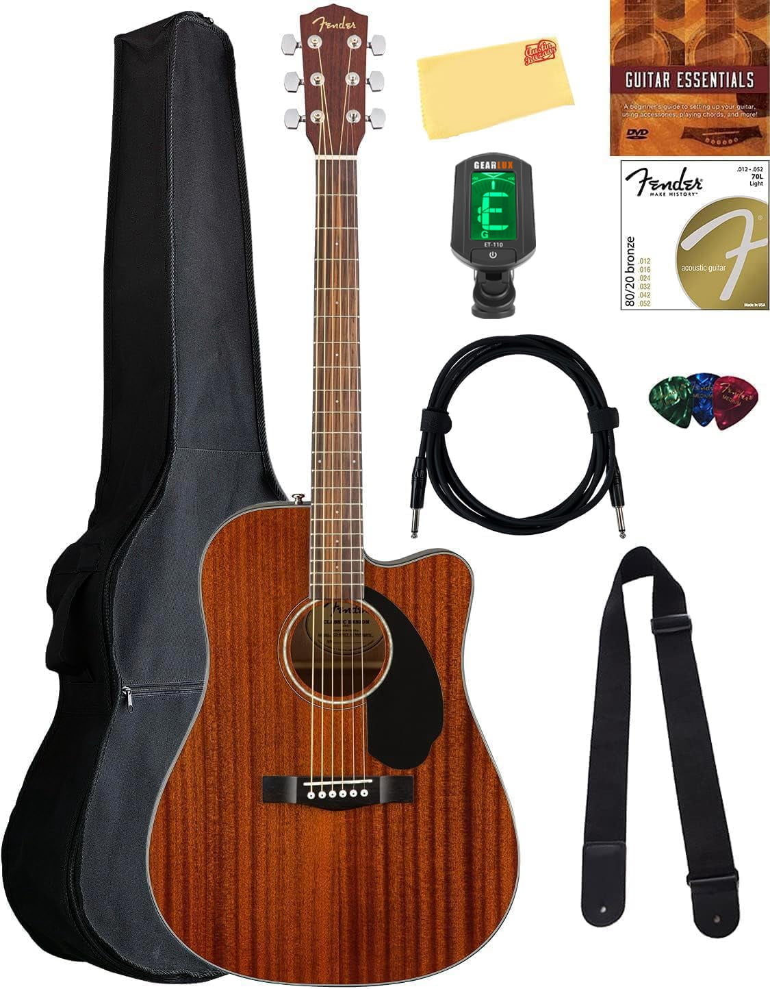 Fender CD-60SCE Solid Top Dreadnought Acoustic-Electric Guitar - All Mahogany w/ Gig Bag