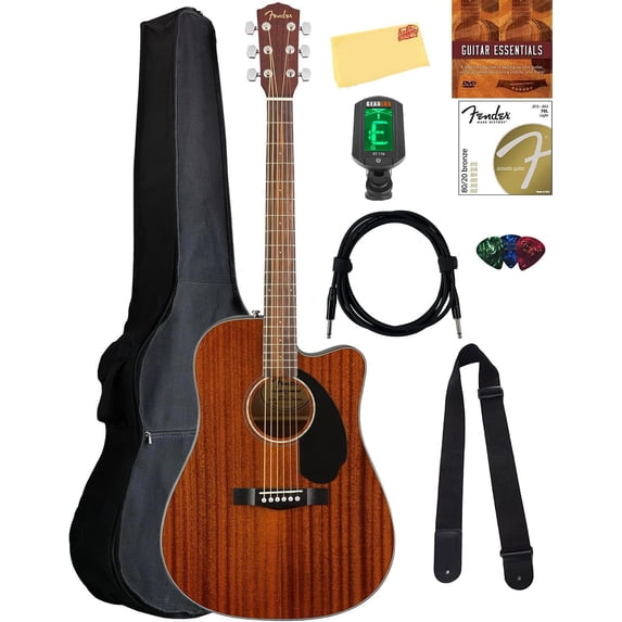 Fender CD-60SCE Solid Top Dreadnought Acoustic-Electric Guitar - All Mahogany w/ Gig Bag