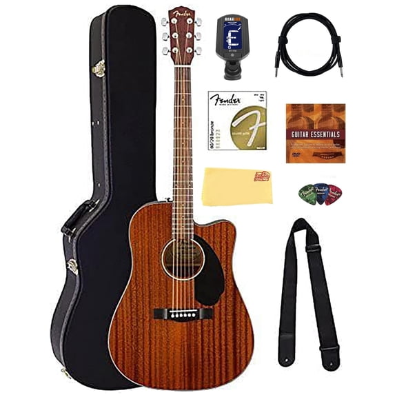Fender CD-60SCE Solid Top Dreadnought Acoustic-Electric Guitar - All Mahogany w/ Hard Case