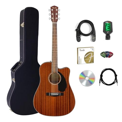 Fender CD-60SCE Solid Top Dreadnought Acoustic-Electric Guitar - All Mahogany w/ Hard Case