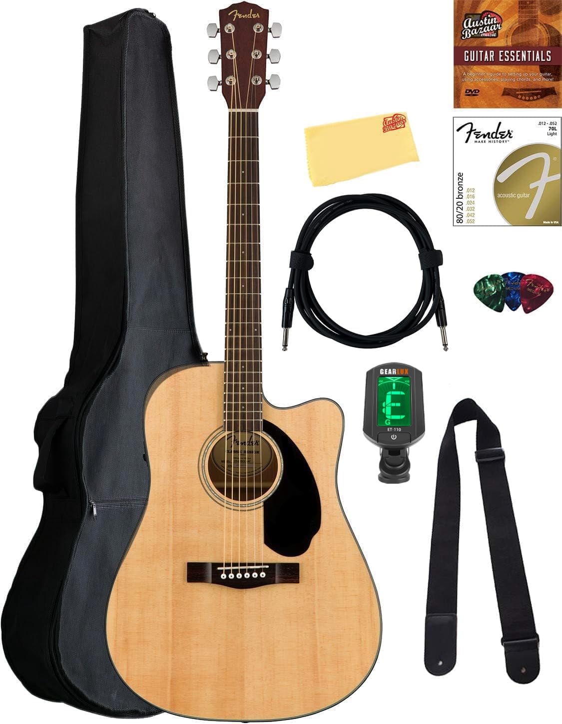 Fender CD-60SCE Solid Top Dreadnought Acoustic-Electric Guitar - Natural w/ Gig Bag