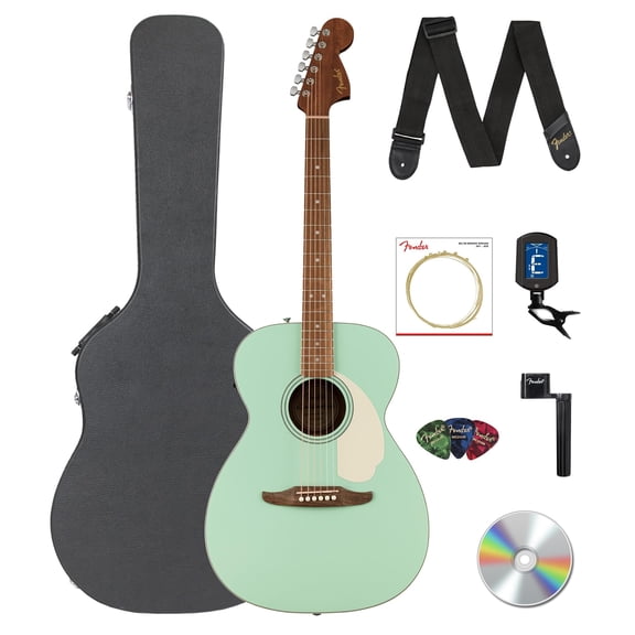 Fender California Standard Monterey E Acoustic-Electric Guitar - Surf Green Bundle with Case, Tuner, Strap, Strings, String Winder, Picks, and Austin Bazaar Instructional DVD