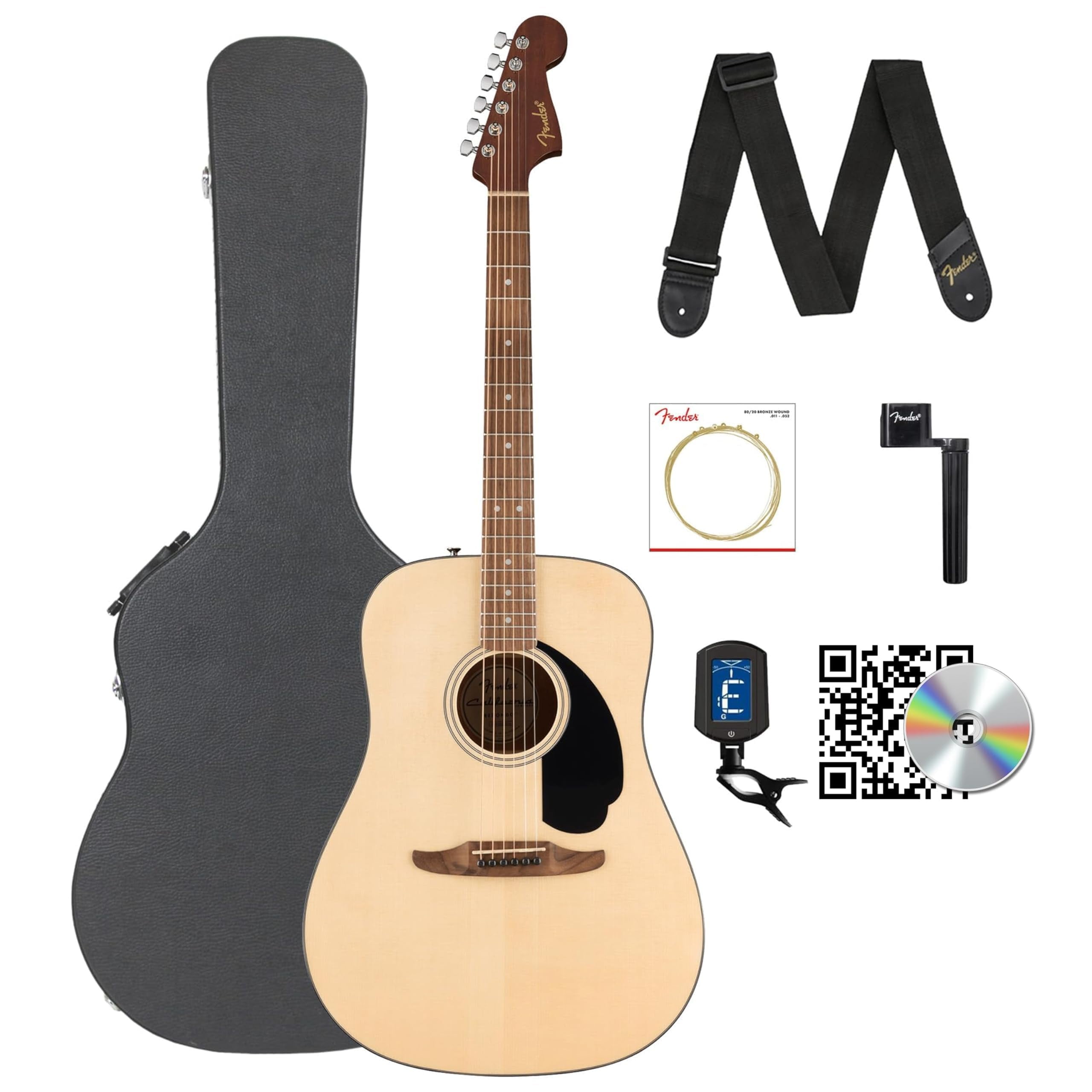 Fender California Standard Redondo Acoustic Guitar - Natural Bundle with Hard Case, Tuner, Strings, Strap, String Winder, Picks, and Austin Bazaar Instructional DVD