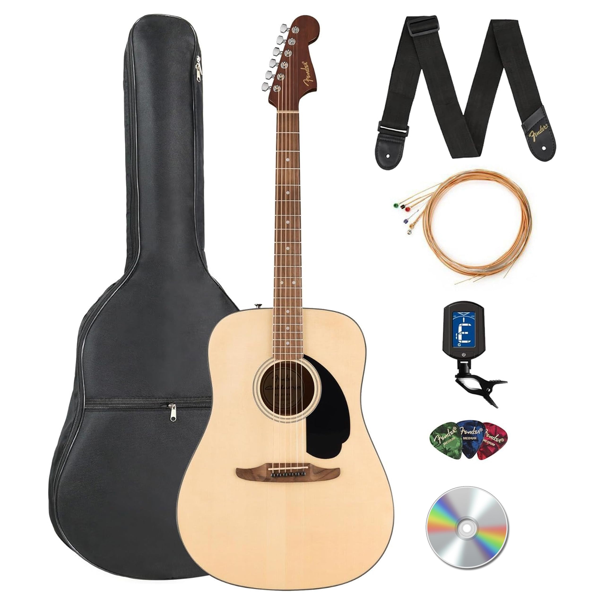 Fender California Standard Redondo Acoustic Guitar - Natural Bundle with Gig Bag, Tuner, Strap, Strings, Picks, and Austin Bazaar Instructional DVD