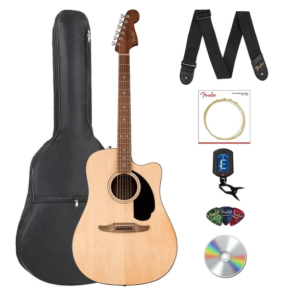 Fender California Standard Redondo CE Acoustic-Electric Guitar - Natural Bundle with Gig Bag, Tuner, Strap, Strings, Picks, and Austin Bazaar Instructional DVD