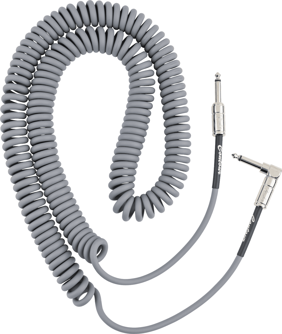 Fender Contour 1/4" Straight to 1/4" Right Angle Coiled Instrument Cable, 30', Inca Silver