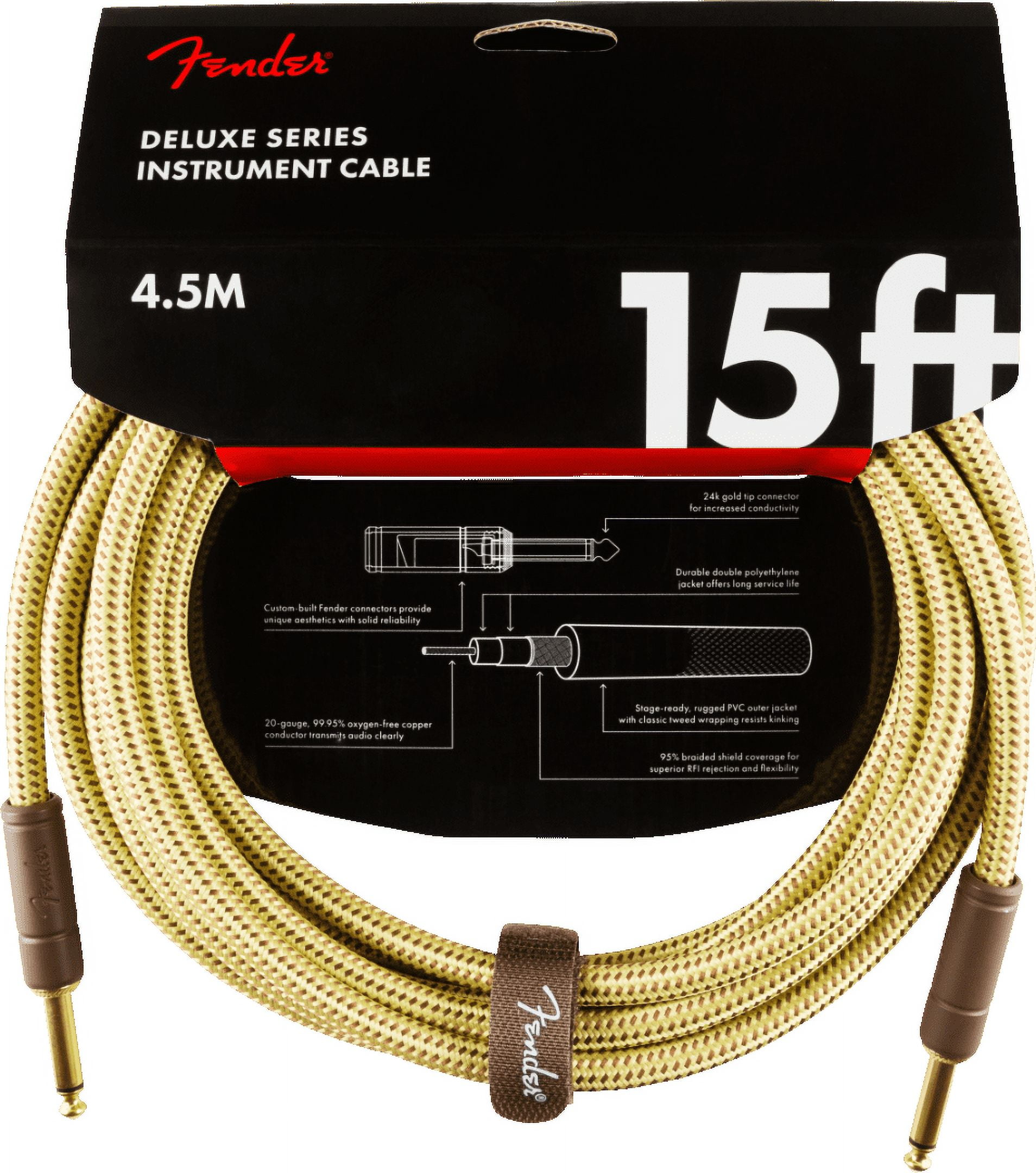 Fender®  Deluxe Series Instrument Cable, Straight/Straight, 15', Tweed 15 Foot