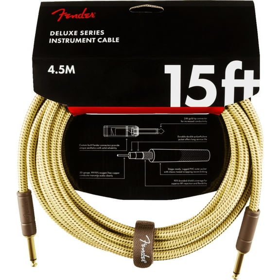 Fender  Deluxe Series Instrument Cable, Straight/Straight, 15', Tweed 15 Foot