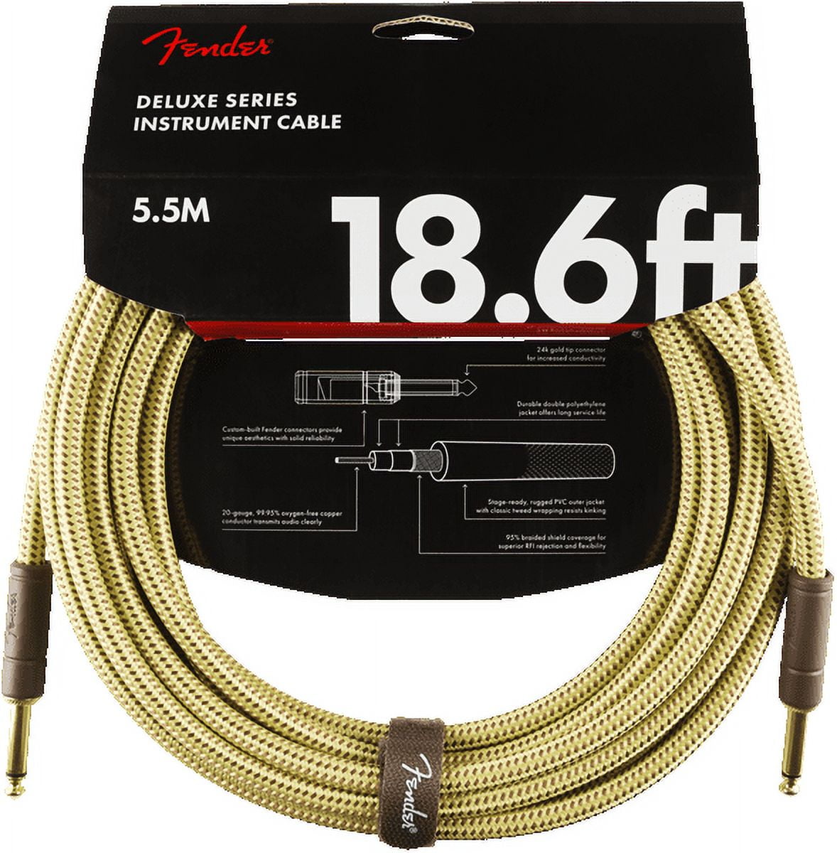 Fender Deluxe Series Straight to Straight Instrument Cable - Tweed - 18.6 ft.