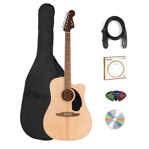 Fender Redondo CE Dreadnought Acoustic-Electric Guitar - Natural Bundle with Gig Bag, Strap, Strings, Picks, and Austin Bazaar Instructional DVD