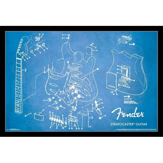Fender - Exploded Strat Laminated & Framed Poster Print (34 x 22)