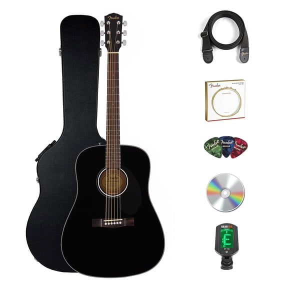 Fender FA-125 Dreadnought Acoustic Guitar - Black w/ Hard Case