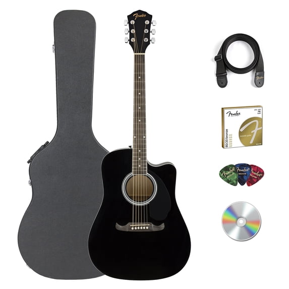 Fender FA-125CE Dreadnought Cutaway Acoustic-Electric Guitar - Black w/ Hard Case